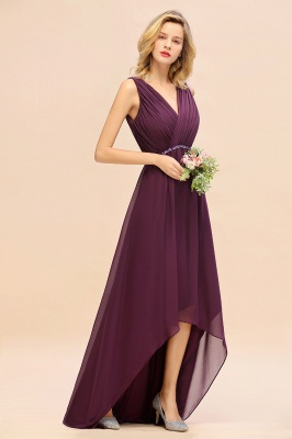 Elegant Grape Hi-Lo Chiffon Bridesmaid Dress with Beadings Sash_4