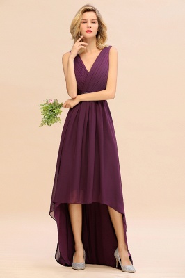 Elegant Grape Hi-Lo Chiffon Bridesmaid Dress with Beadings Sash_8