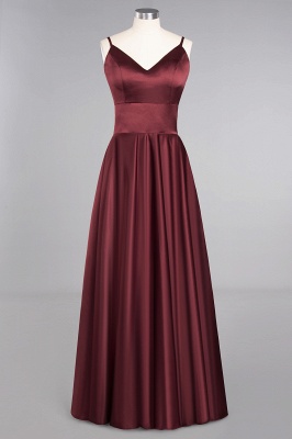 Spaghetti Straps Burgundy Satin Long Bridesmaid Dress Simple V-Neck Party Dress_10