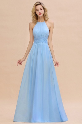 Halter Sky Blue Ruched Chiffon Long Bridesmaid Dresses