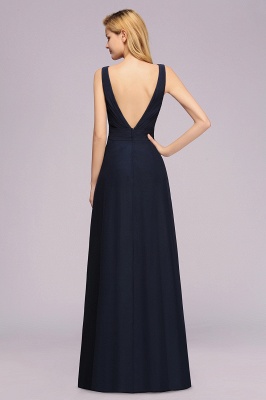 V-Neck Chiffon Beadings Long Bridesmaid Dresses_3