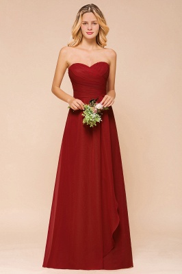 Sweetheart Chiffon Rust Bridesmaid Dress Strapless Long Wedding Party Dress_1