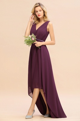 Elegant Grape Hi-Lo Chiffon Bridesmaid Dress with Beadings Sash_5