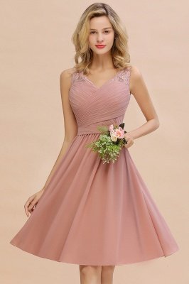 Lace Short Homecoming Dresses with Belt |  Sleeveless Pink Party Dress UK_14