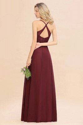 Exquisite Burgindy V-Neck Lace Side Split Long Bridesmaid Dresses_2