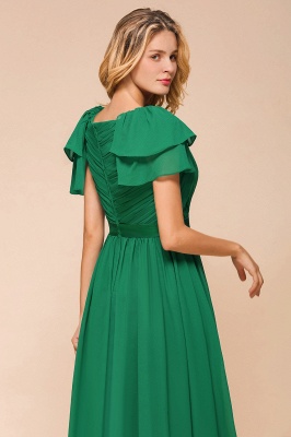 Emerald Short Sleeves Chiffon Ruffles Long Bridesmaid Dresses_9