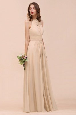 Halter Champagne Ruffle Chiffon Bridesmaid Dress A-line Wedding Guest Dress_4