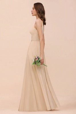 Halter Champagne Ruffle Chiffon Bridesmaid Dress A-line Wedding Guest Dress_8