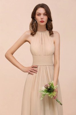 Halter Champagne Ruffle Chiffon Bridesmaid Dress A-line Wedding Guest Dress_9