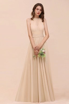 Halter Champagne Ruffle Chiffon Bridesmaid Dress A-line Wedding Guest Dress_5