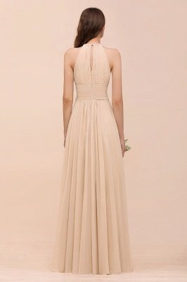 Halter Champagne Ruffle Chiffon Bridesmaid Dress A-line Wedding Guest Dress_3