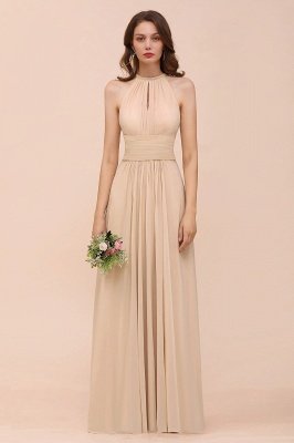 Halter Champagne Ruffle Chiffon Bridesmaid Dress A-line Wedding Guest Dress_6