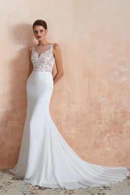 White Illusion neck Mermaid Wedding Dress Sleeveless High Neck Bridal Gown_2