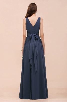 Elegant V-Neck Front Split Chiffon Stormy Bridesmaid Dress_3