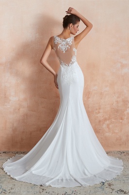 White Illusion neck Mermaid Wedding Dress Sleeveless High Neck Bridal Gown_10