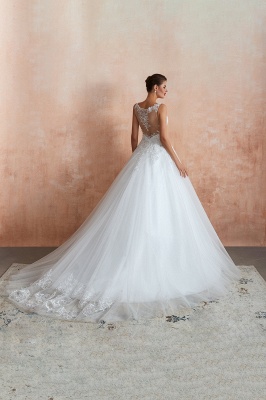 V-neck Ball Gown Wedding Dress Simple Aline Bridal Dress_3