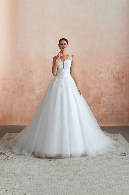 V-neck Ball Gown Wedding Dress Simple Aline Bridal Dress_4