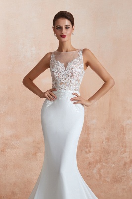 White Illusion neck Mermaid Wedding Dress Sleeveless High Neck Bridal Gown_8