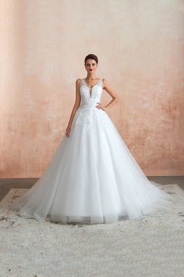 V-neck Ball Gown Wedding Dress Simple Aline Bridal Dress_9