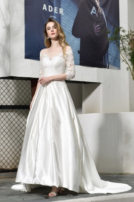 Elegant  Long Sleeves Satin Wedding Dress  with Sweep Train_5