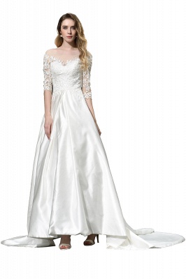 Elegant  Long Sleeves Satin Wedding Dress  with Sweep Train_10