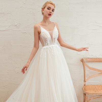 Spaghetti Straps Plunging V-neck Wedding Dress_13