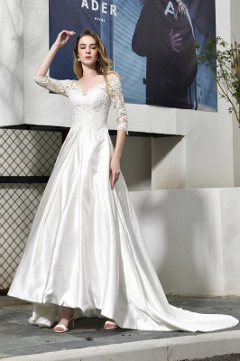 Elegant  Long Sleeves Satin Wedding Dress  with Sweep Train_1