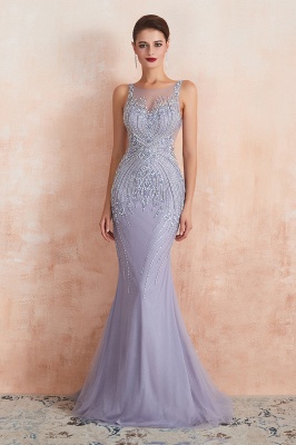 Gorgeous Scoop Neck Glitter Crystals Beadings Lilac Mermaid Evening Dress_2