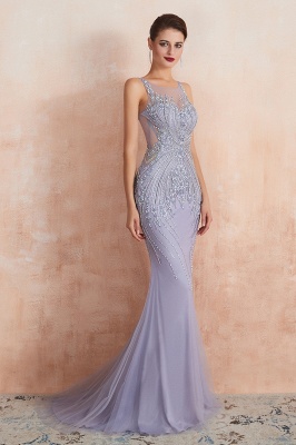 Gorgeous Scoop Neck Glitter Crystals Beadings Lilac Mermaid Evening Dress_6