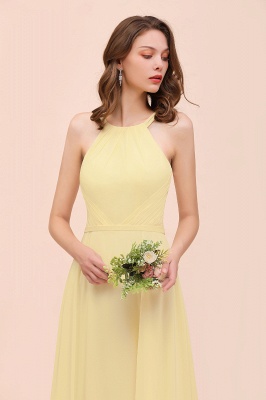 Stylish Halter Daffodil Chiffon Sleeveless Long Bridesmaid Dress_8