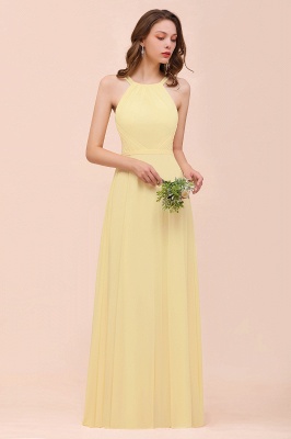 Stylish Halter Daffodil Chiffon Sleeveless Long Bridesmaid Dress_5