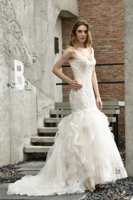 Sweetheart Mermaid Bridal Gown V-Neck Floral Lace Wedding Dress_12