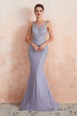 Gorgeous Scoop Neck Glitter Crystals Beadings Lilac Mermaid Evening Dress_9