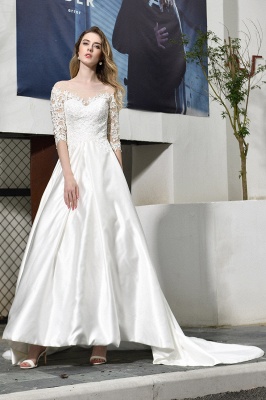 Elegant  Long Sleeves Satin Wedding Dress  with Sweep Train_7