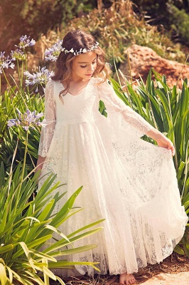 Boho Flower Girl Dress Long sleeve Lace  Girls Dresses_4