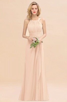 Elegant Halter Ruched Chiffon Bridesmaid Dress Floor Length Wedding Guest Dress_1