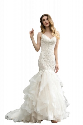 Sweetheart Mermaid Bridal Gown V-Neck Floral Lace Wedding Dress_3