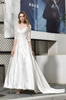 Elegant  Long Sleeves Satin Wedding Dress  with Sweep Train_6