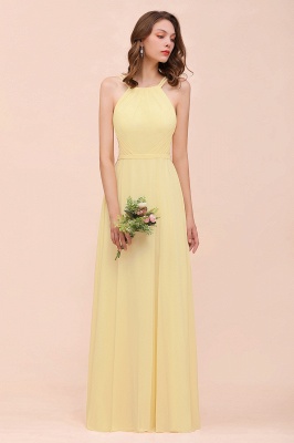 Stylish Halter Daffodil Chiffon Sleeveless Long Bridesmaid Dress_4