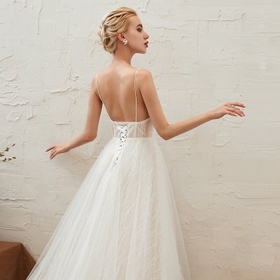 Chic Deep V-neck White Tulle Princess Wedding Dress_17