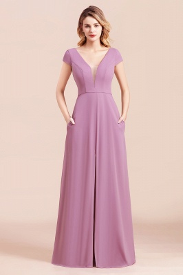 Glamorous Wisteria V-Neck Sleeveless Chiffon Bridesmaid Dress with Pockets_1