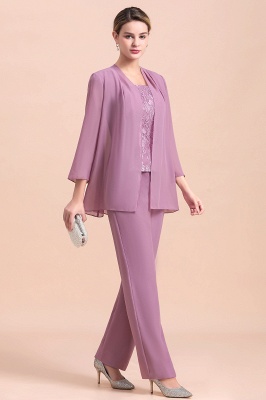 Cap-Sleeves Lace Chiffon 3 Piece Mother of Bride Jumpsuit with Wrap_4