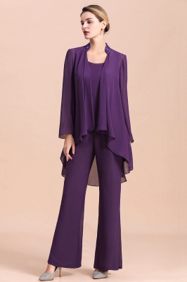 Grape Chiffon Beading Mother of Bride Jumpsuit with Wrap