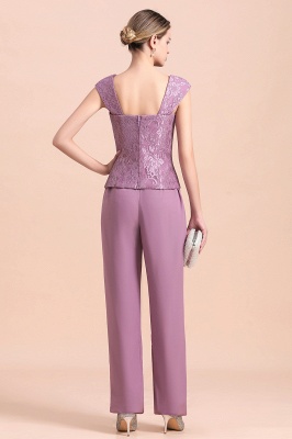 Cap-Sleeves Lace Chiffon 3 Piece Mother of Bride Jumpsuit with Wrap_11