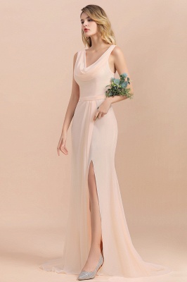 Elegant Champagne V-Neck Chiffon Bridesmaid Dress Sleeveless Side Slit Wedding Guest Dress_8