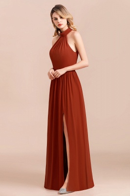 Elegant Halter Long Rust Bridesmaid Dresses with Front Slit_4