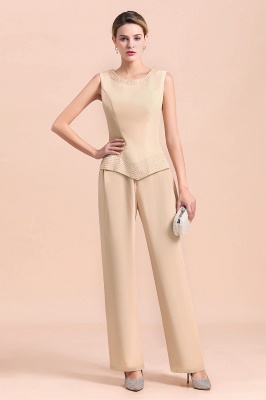 Champagne Long Chiffon Mother of the Bride Dress Three Pieces With Beadings_7