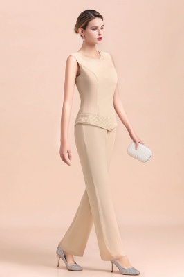 Champagne Long Chiffon Mother of the Bride Dress Three Pieces With Beadings_9