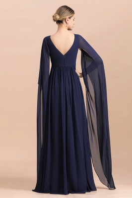 Navy Long Sleeve Ruffles Chiffon Mother Of the Bride Dresses_3