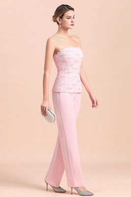 Strapless Appliques Pink Mother of Bride Jumpsuit with Long Sleeves Wraps_10